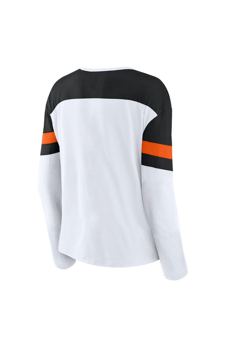 FANATICS Women's Fanatics White/Black Anaheim Ducks Frozen Long Sleeve Notch Neck T-Shirt, Alternate, color, White