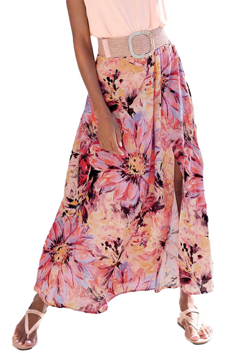 Flowy Floral Maxi Skirt, Main, color, Pink-Printed