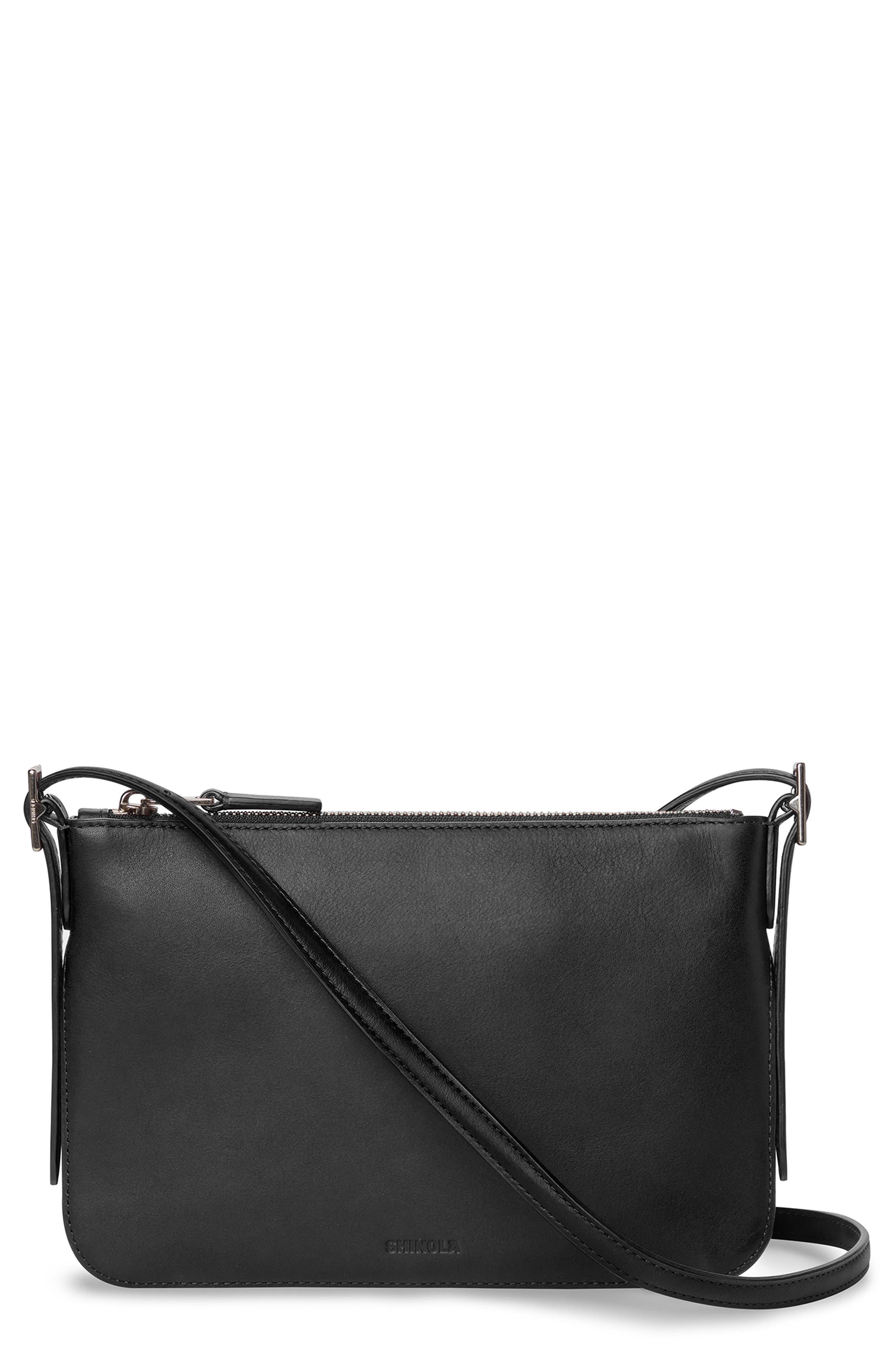 Shinola Small Bixby Accordion Leather Crossbody Bag, Main, color, Black