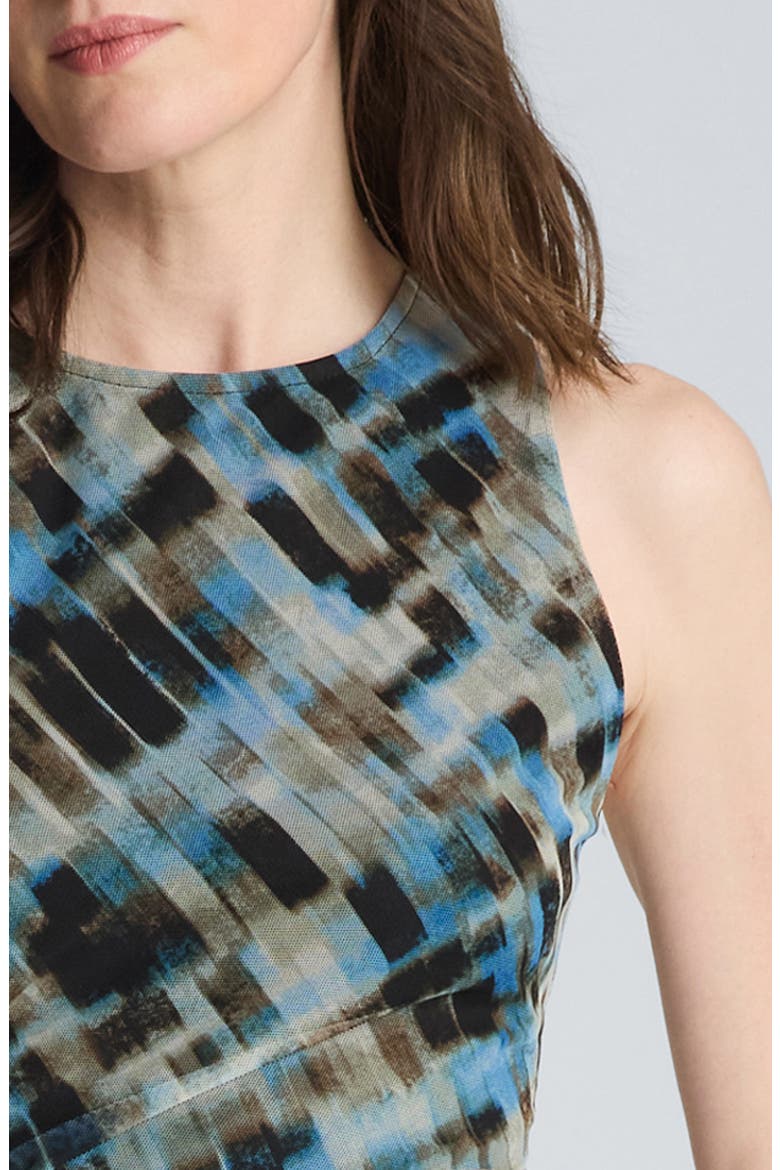 Abstract Print Side Ruched Mesh Dress, Alternate, color, LAKE BLUE MULTI