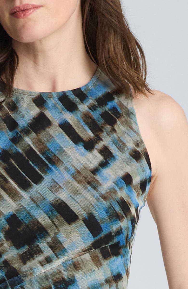 Kenneth Cole Abstract Print Side Ruched Mesh Dress, Alternate, color, Lake Blue Multi