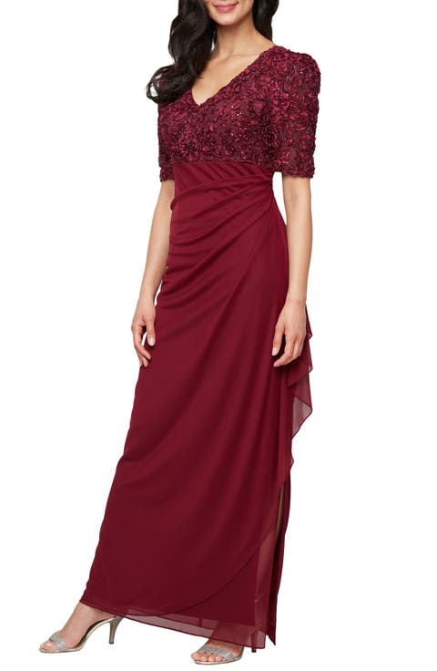 Embellished Short Sleeve Empire Waist Gown (Petite)