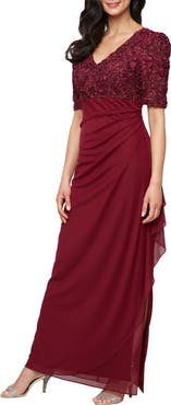 Alex Evenings Embellished Short Sleeve Empire Waist Gown