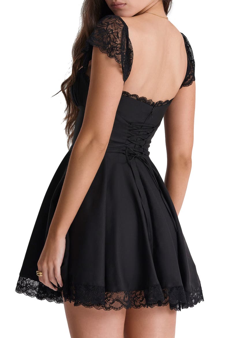 Kaia Lace Trim Fit & Flare Minidress, Alternate, color, BLACK