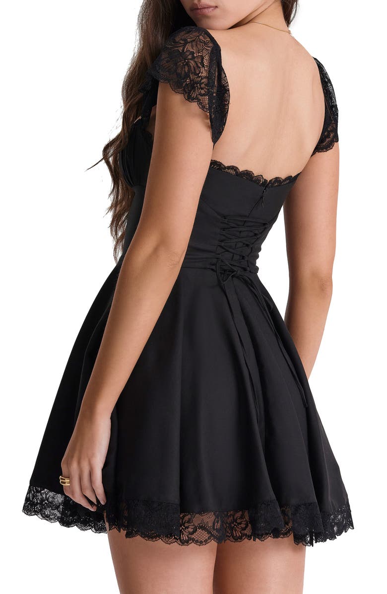 HOUSE OF CB Kaia Lace Trim Fit & Flare Minidress, Alternate, color, Black