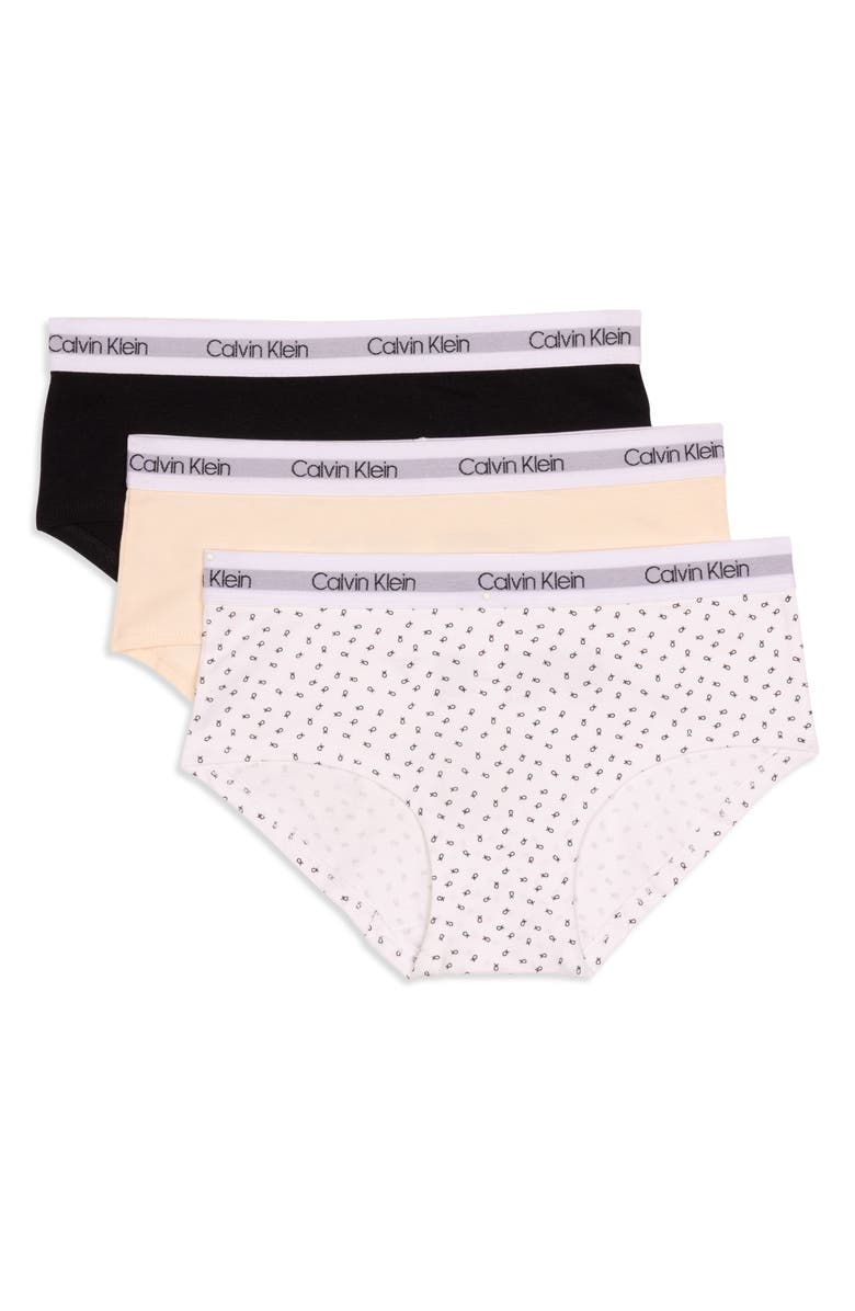 Calvin Klein Stretch Cotton Hipster Panties - Pack of 3, Main, color, Black Mini/ Sand/ Black