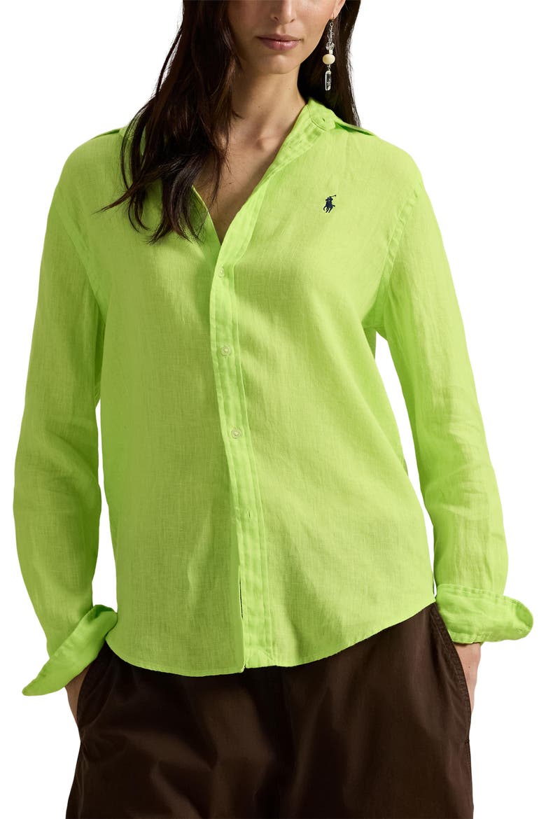 Classic Fit Linen Button-Up Shirt, Main, color, ELECTRIC LIME