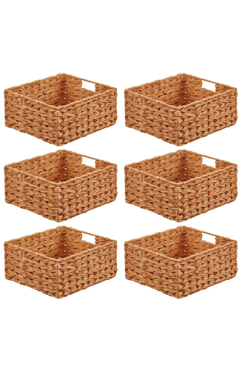 mDesign Woven Farmhouse Kitchen Pantry Food Storage Basket Box - Container Organization for Cabinets, Cupboards, Shelves, Countertops - Store Potatoes, Onions, Fruit, 6 Pack, Camel Brown, Main, color, Camel