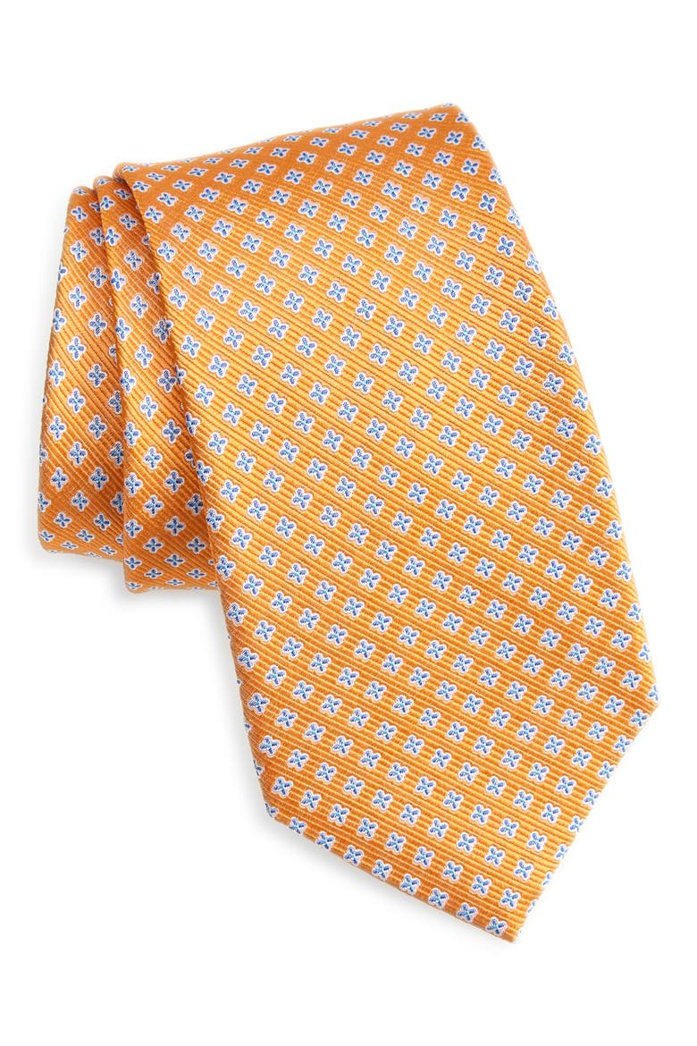 Quatrefoil Medallion Silk Tie, Main, color, ORANGE