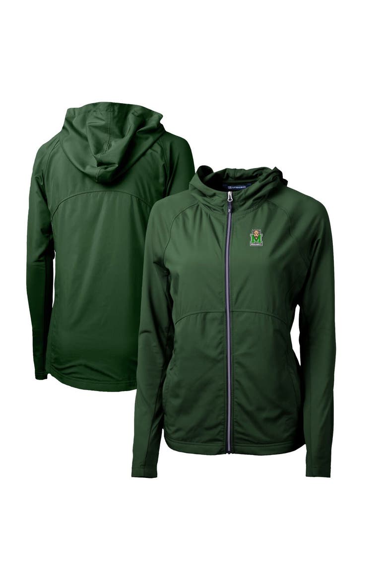 Women's Cutter & Buck Hunter Green Marshall Thundering Herd Adapt Eco Knit Full-Zip Hoodie, Alternate, color, Hunter Green