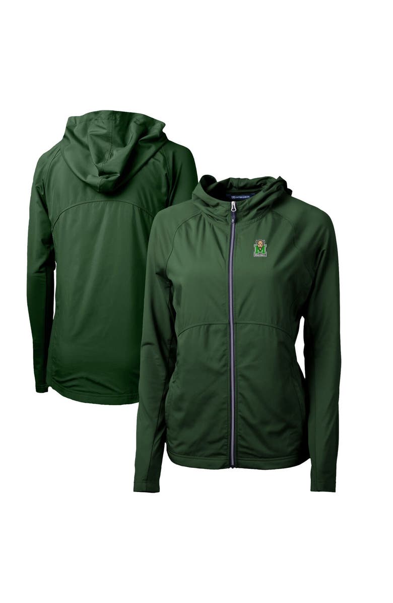 Cutter & Buck Women's Cutter & Buck Hunter Green Marshall Thundering Herd Adapt Eco Knit Full-Zip Hoodie, Alternate, color,