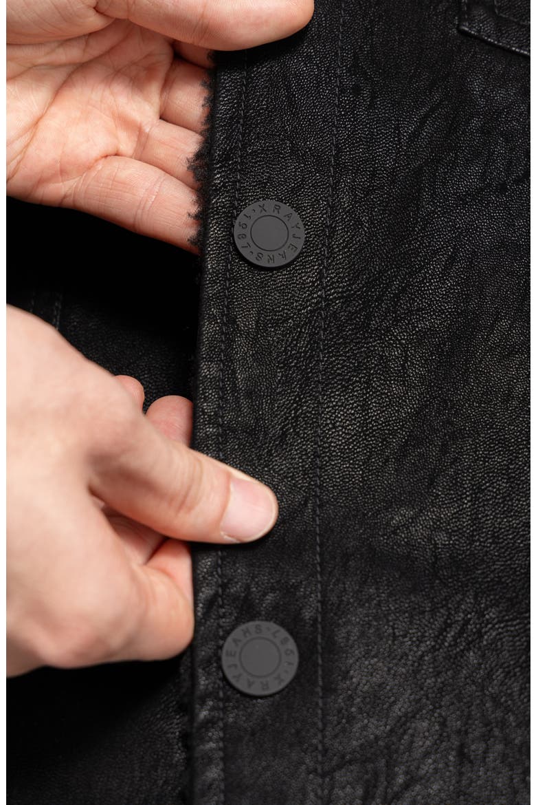 Kids' Fleece Lined Faux Leather Trucker Jacket, Alternate, color, BLACK