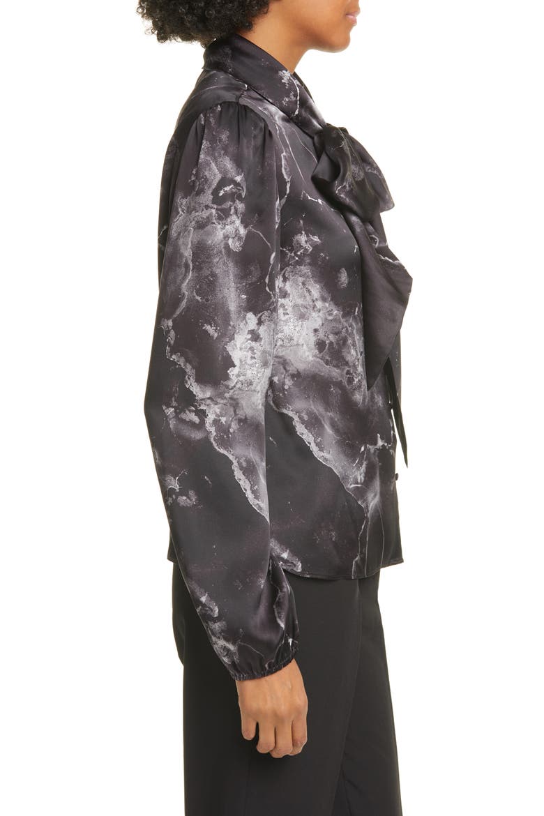 The Ellery Tie Neck Silk Charmeuse Blouse, Alternate, color, BLACK MARBLE