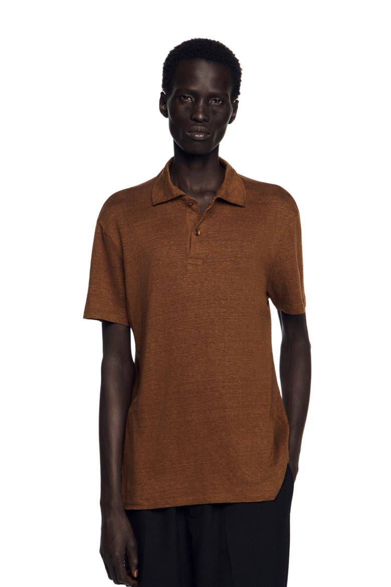 Linen polo shirt, Main, color, Tobacco brown