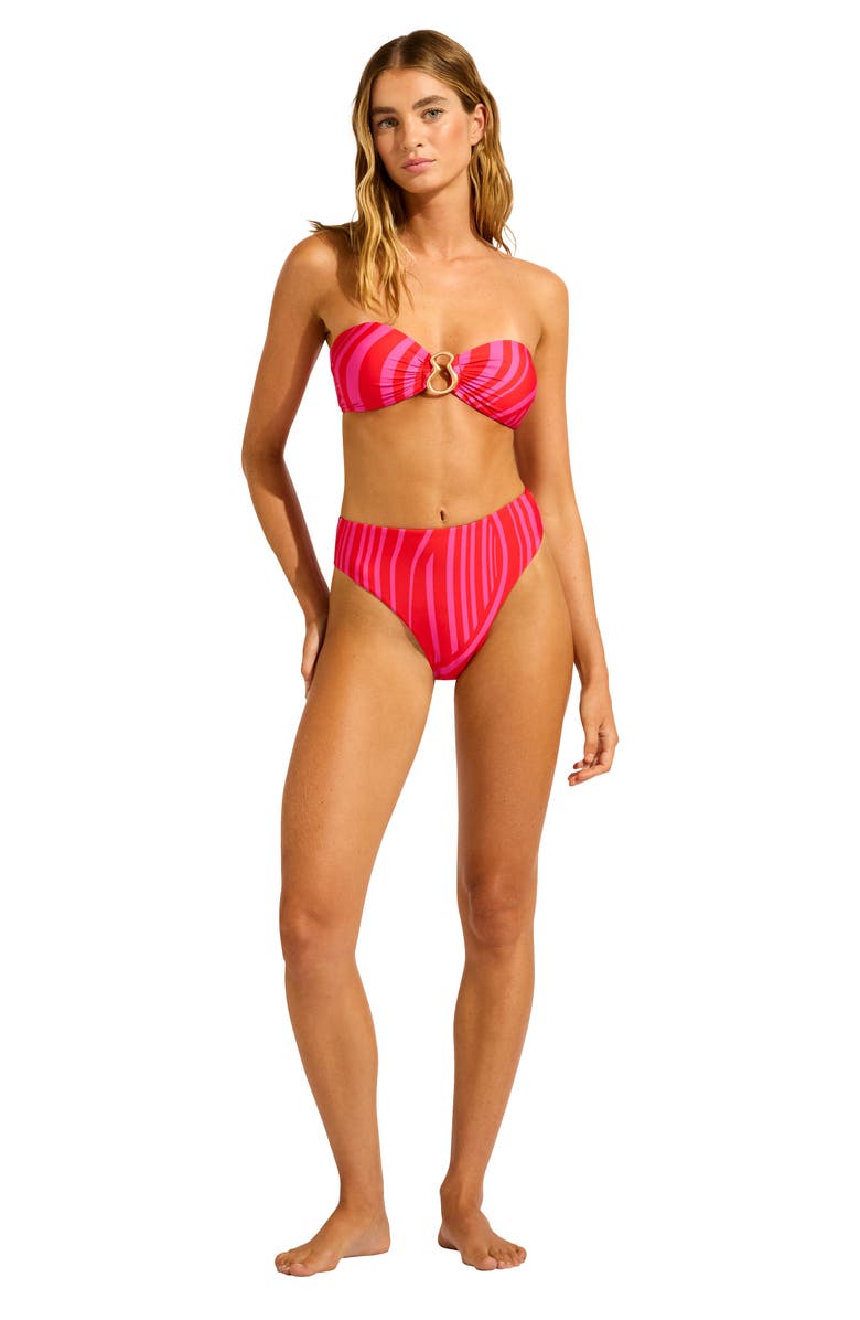 Seafolly Ring Front Bandeau Bikini Top, Alternate, color, Flame