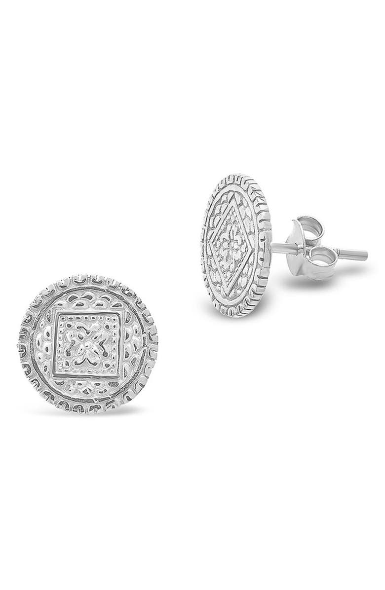 Sterling Forever Engraved Disc Stud Earrings, Main, color,