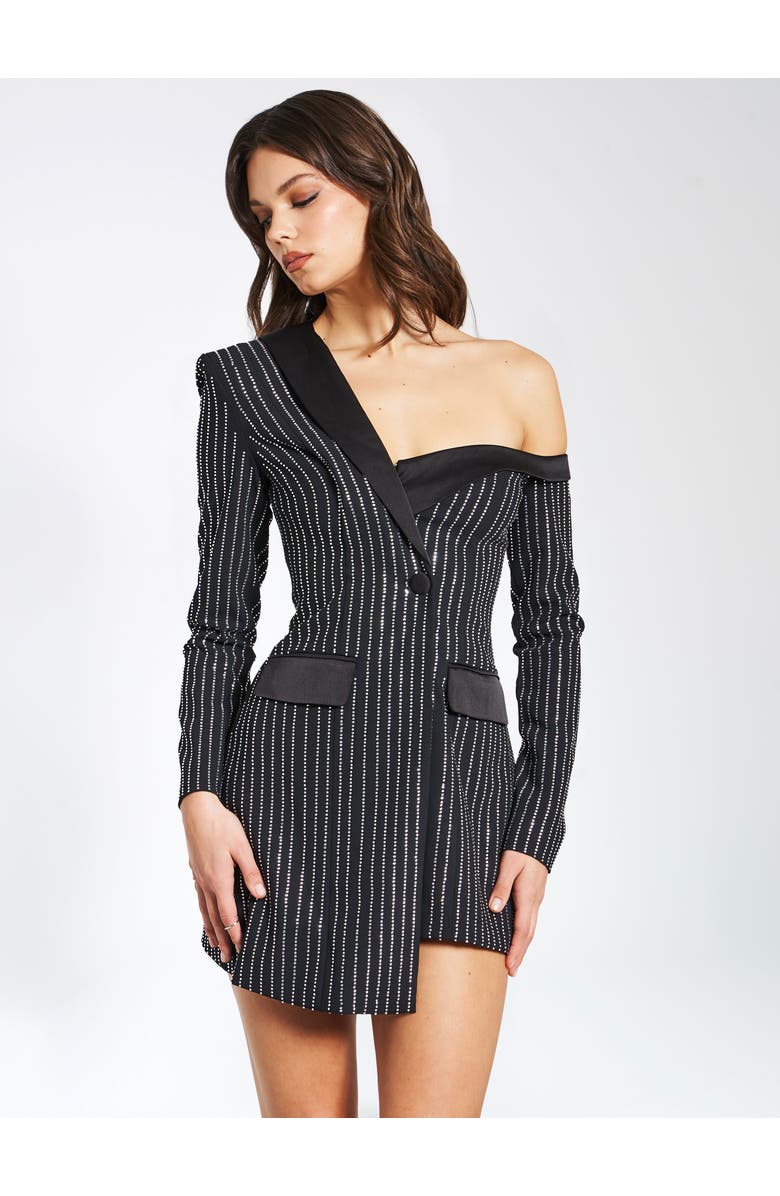 Miss Circle Winifred Rhinestone Crystal Blazer Dress, Alternate, color, Black