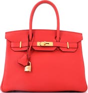 Pre-Owned Hermes Birkin Handbag Red Togo with Gold Hardware 30
