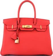 Pre-Owned Hermes Birkin Handbag Red Togo with Gold Hardware 30