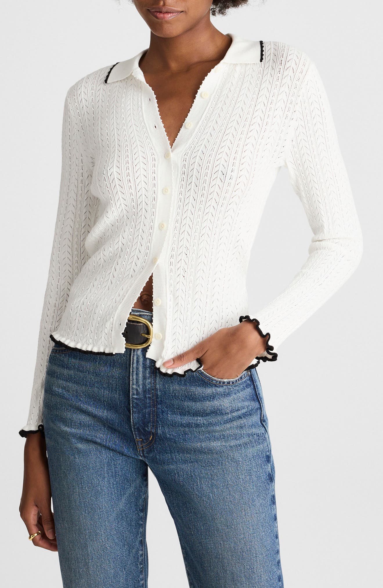 Madewell Ruffle Trim Pointelle Cardigan