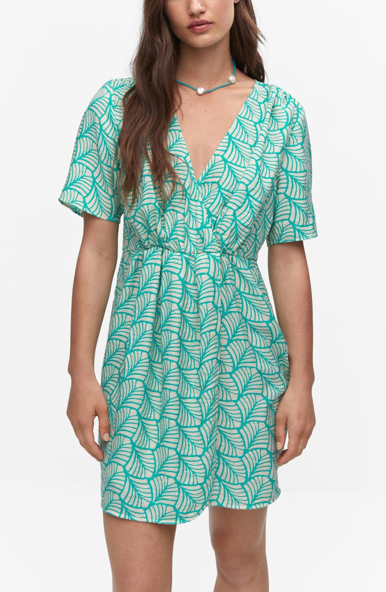 MANGO Faux-Wrap Minidress, Alternate, color, Turquoise