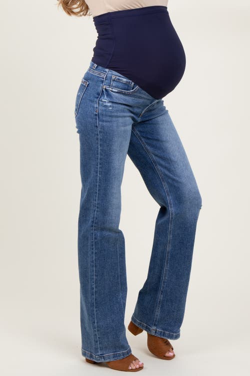 Pinkblush Lightly Distressed Maternity Straight Leg Jeans In Blue