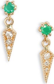 Meira T Diamond & Emerald Drop Earrings