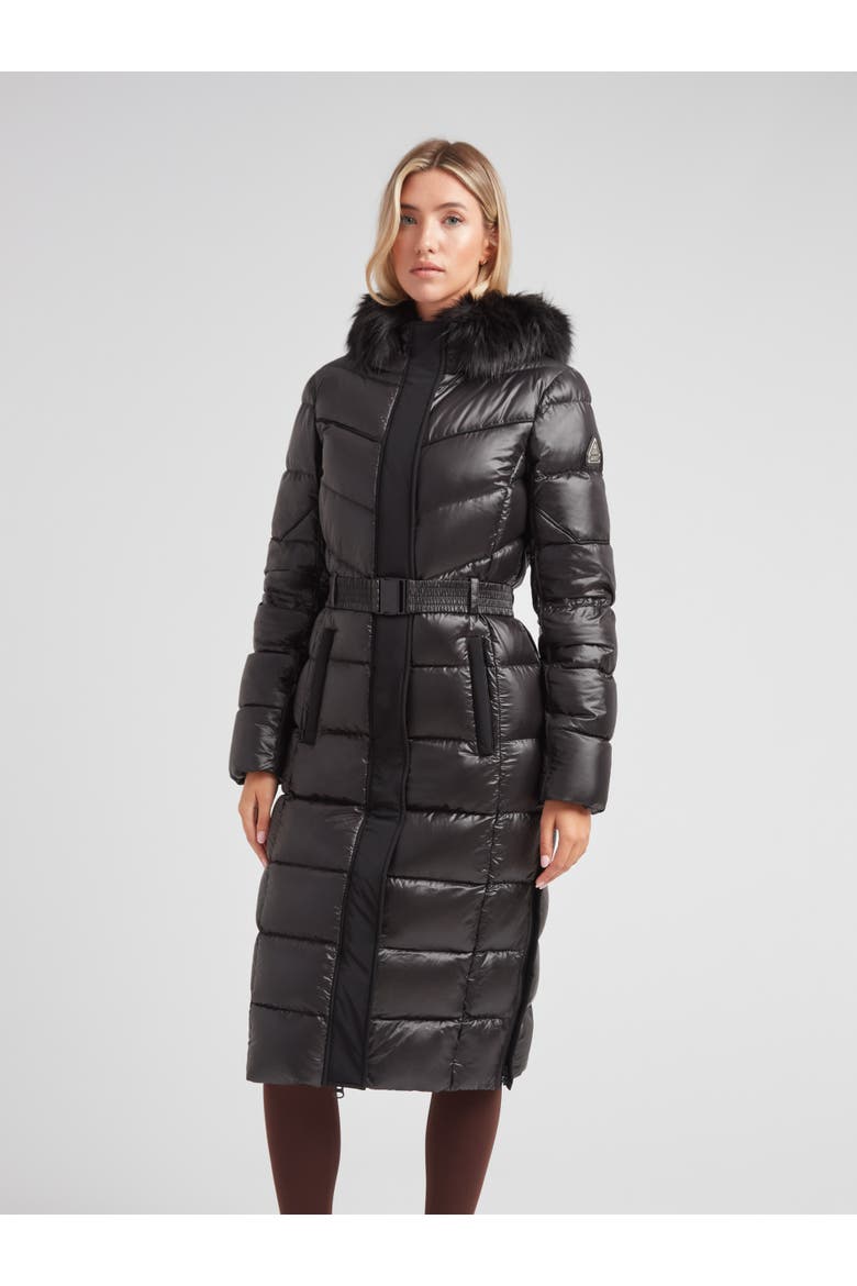 Diamond Belted Extra Long Down Coat, Main, color, BLACK/BLACK