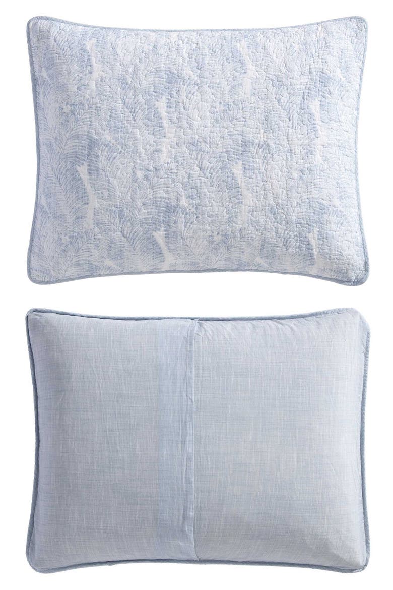 Distressed Water Leaves Reversible Quilt & Sham Set, Alternate, color, BLUE SKY