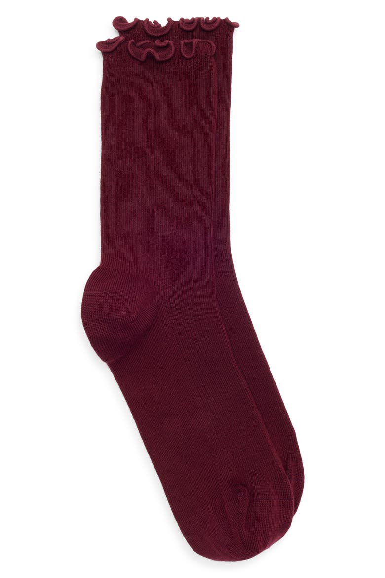 Lettuce Edge Quarter Crew Socks, Alternate, color, BURGUNDY TANNIN
