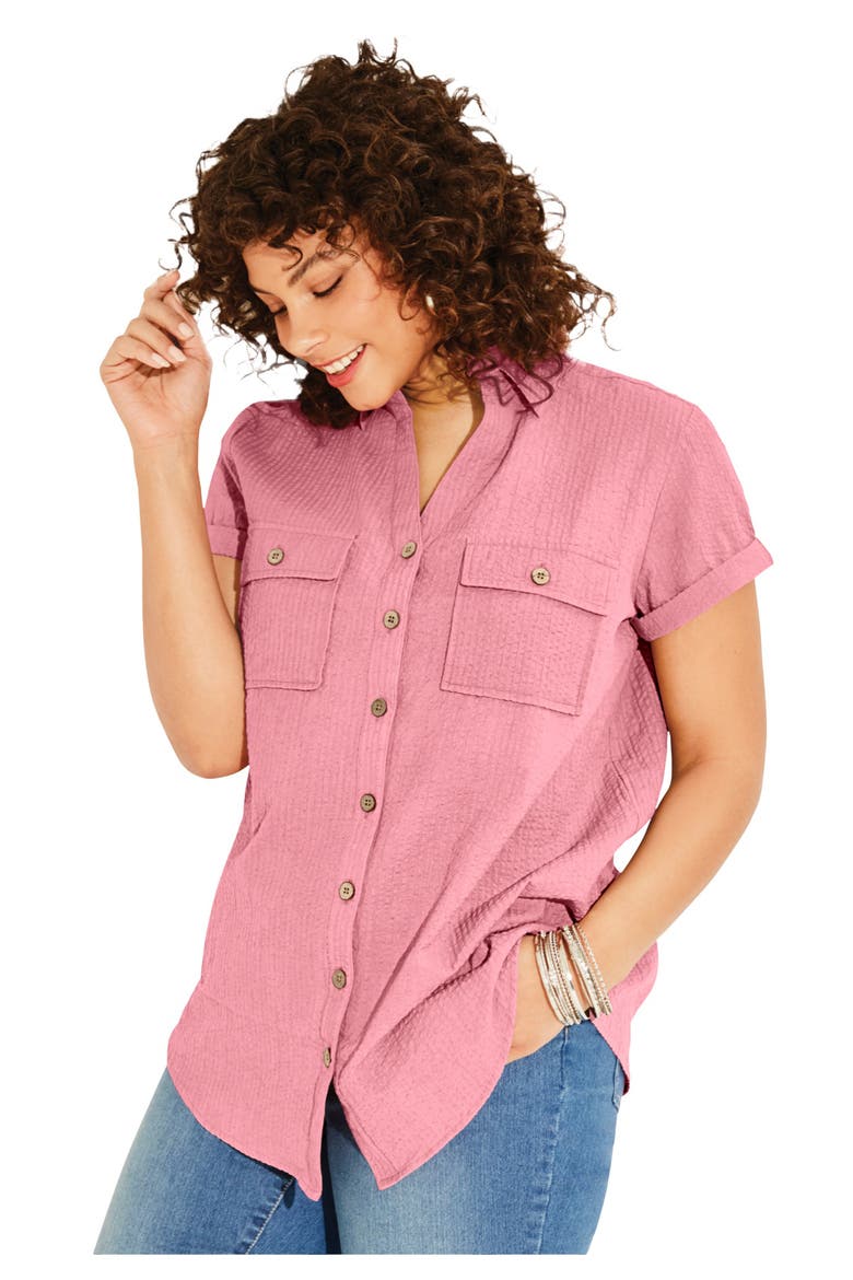 Seersucker Shirt, Main, color, SALMON ROSE