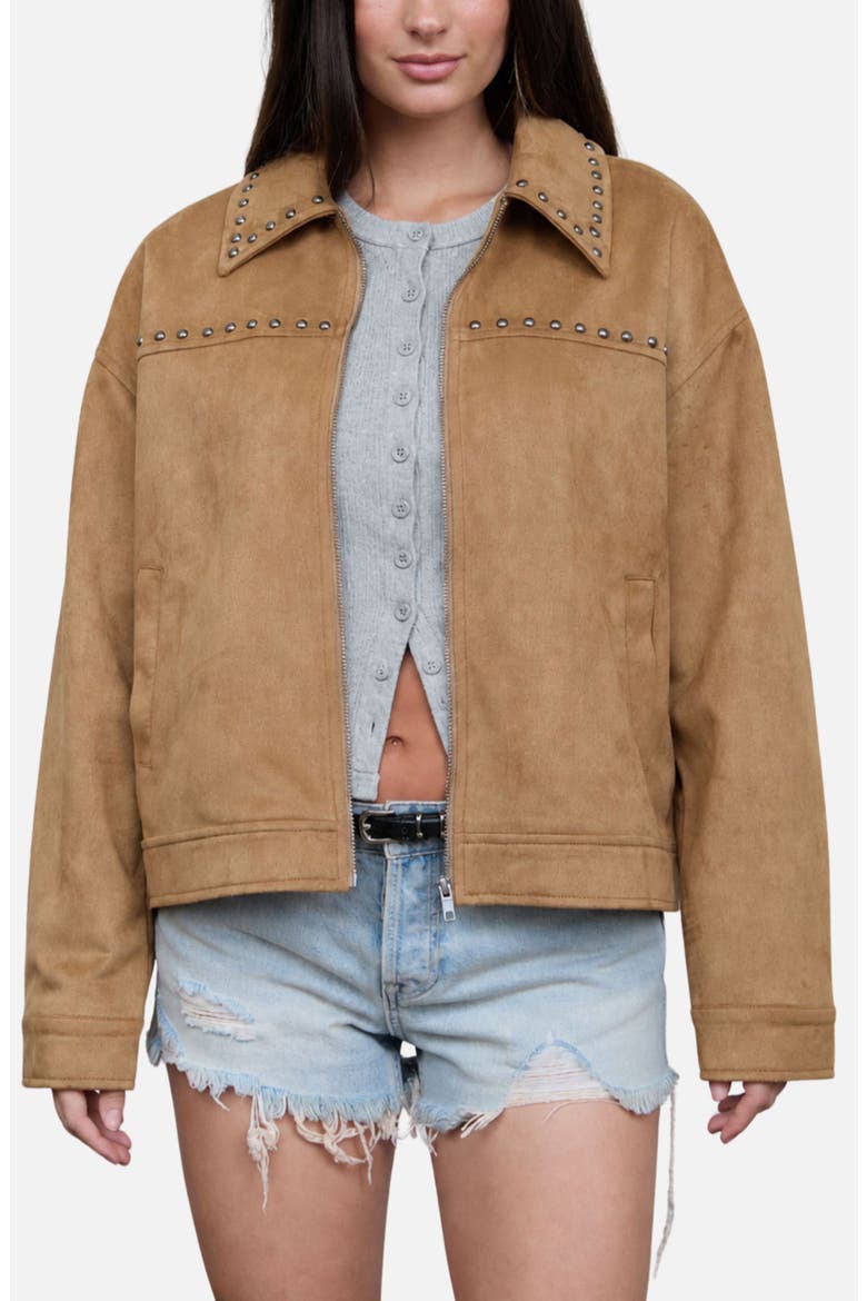 Studded Faux Suede Collar Jacket, Main, color, CAMEL