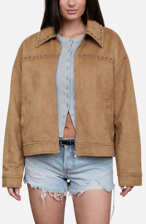Studded Faux Suede Collar Jacket