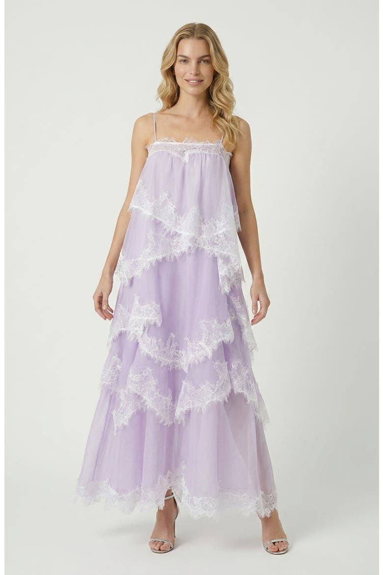 Spaghetti Strap Layered Lace Maxi Dress, Main, color, Purple