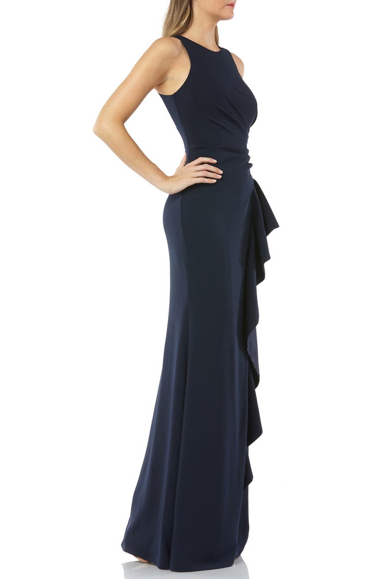 Carmen Marc Valvo Couture Infusion Ruffle Gown, Alternate, color, MIDNIGHT