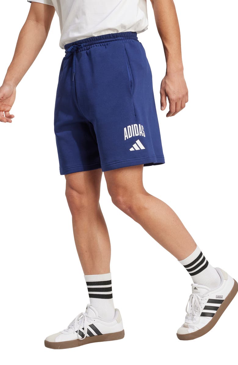 adidas Collegiate Drawstring Shorts, Main, color, Dark Blue/ White