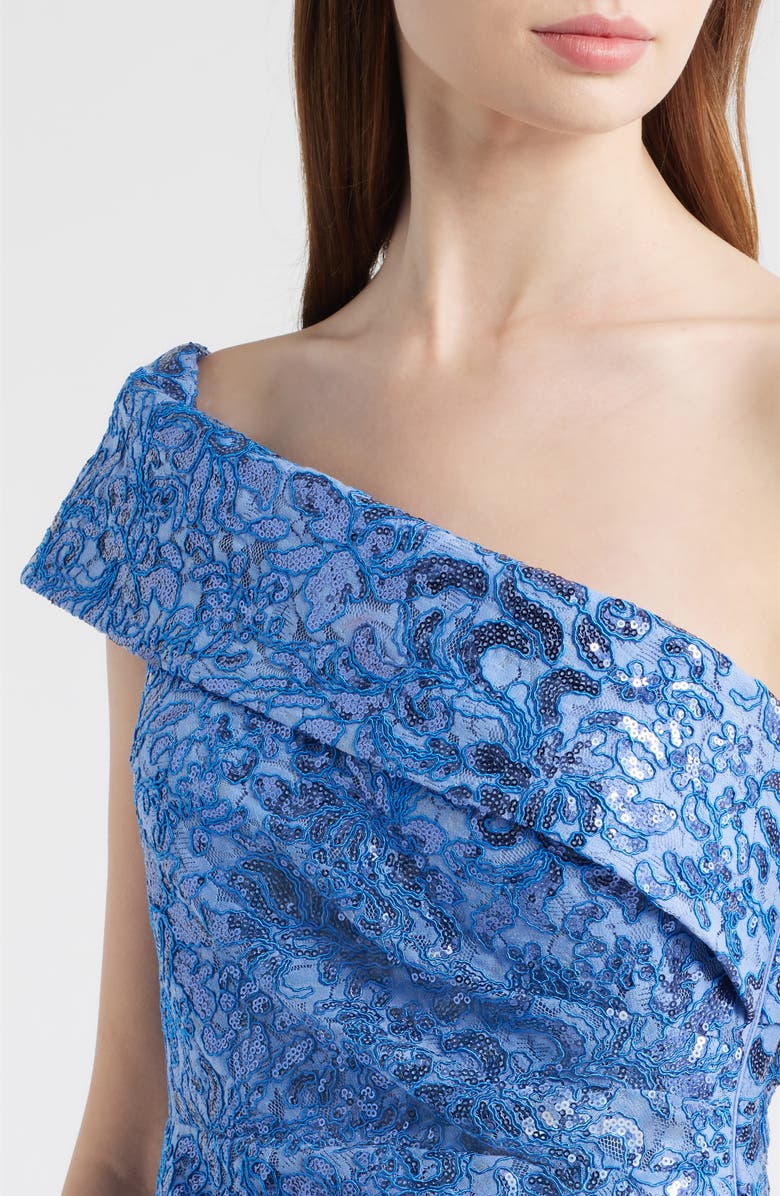 Eliza J Rhinestone One-Shoulder Mermaid Gown, Alternate, color, Lake