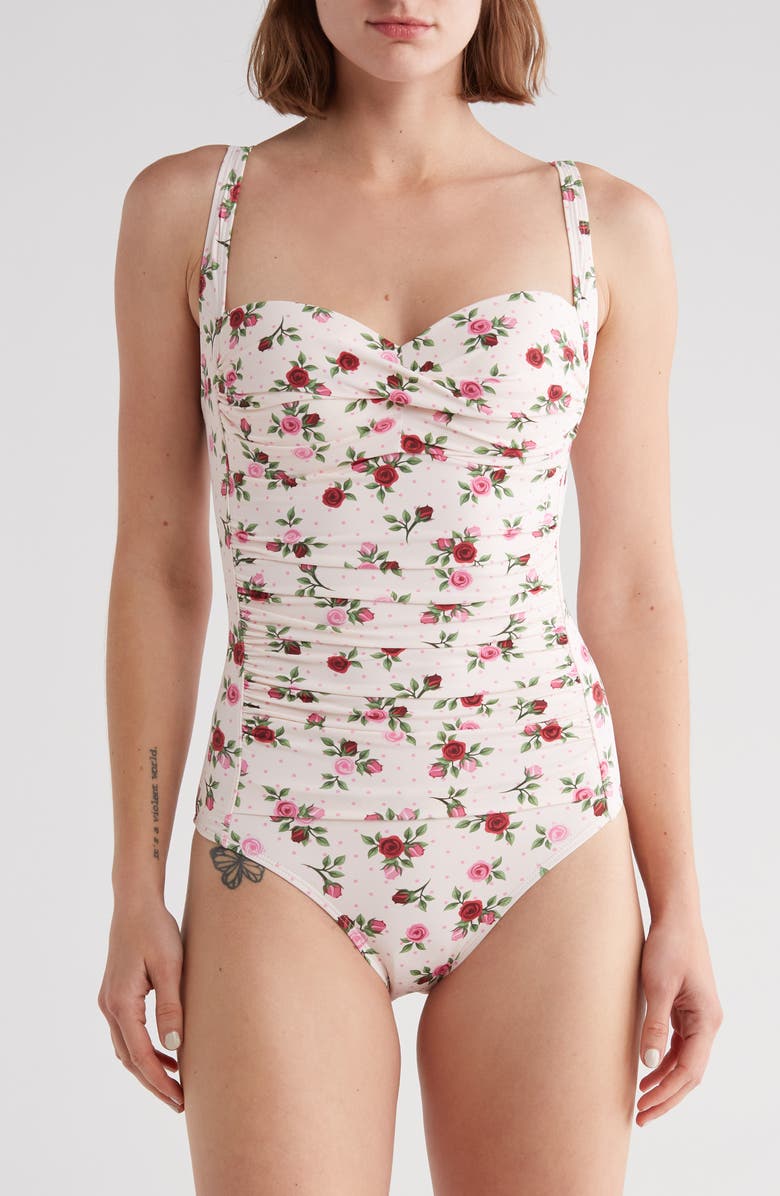 Betsey Johnson Bandeau One-Piece Swimsuit, Main, color, 