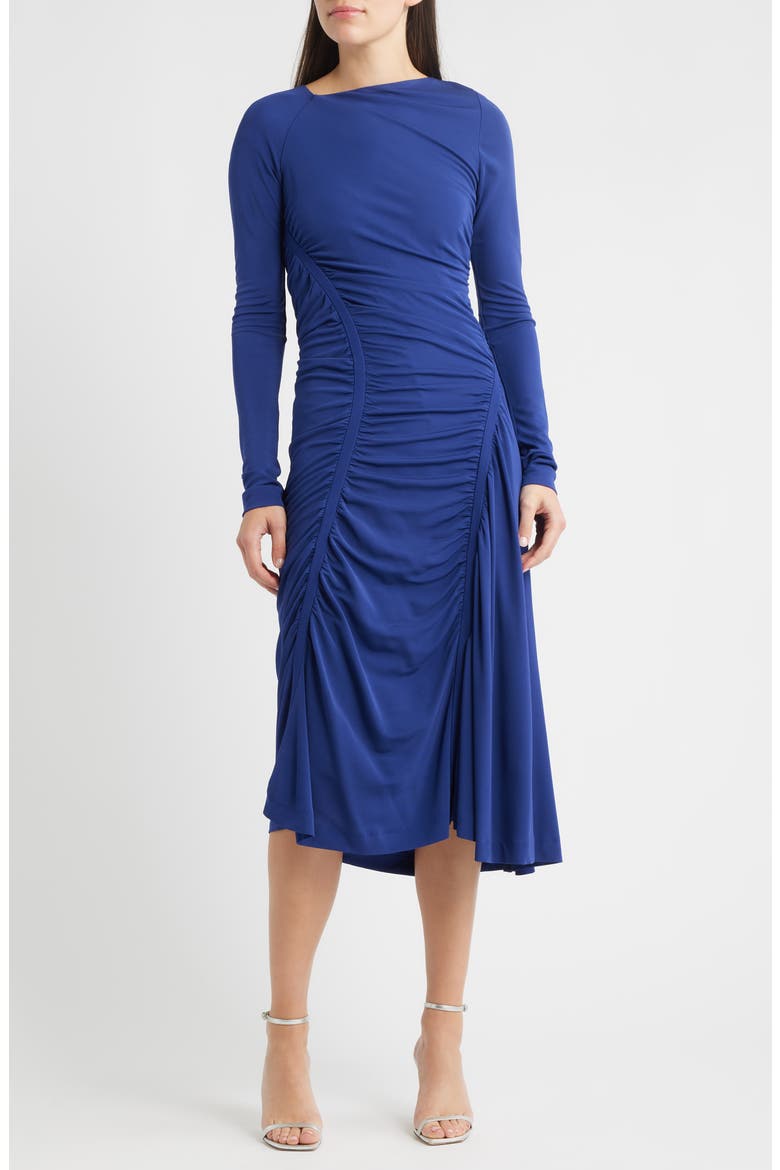 Ruched Long Sleeve Dress, Main, color, TURQ/AQUA