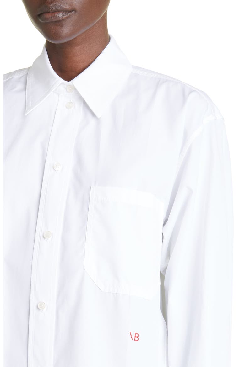 Crop Button-Up Poplin Shirt, Alternate, color, WHITE