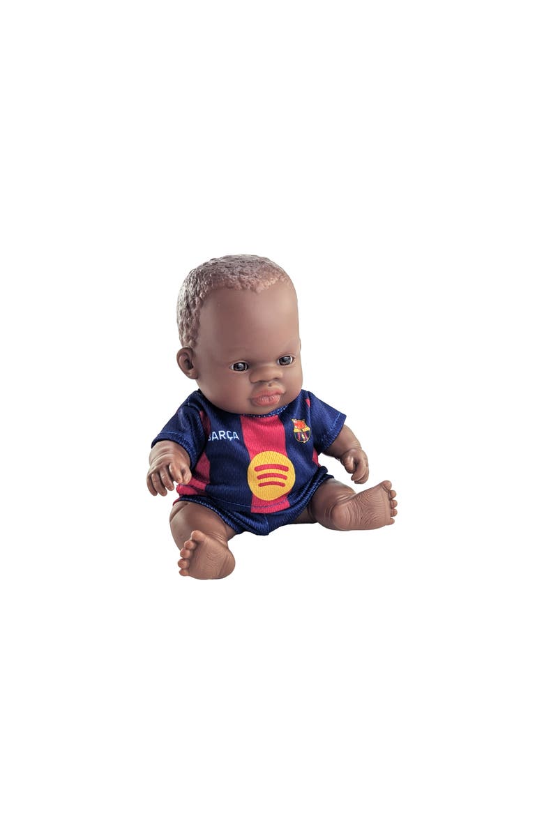 Miniland 8 1/4 inch Baby Girl Doll with Barcelona Soccer Jersey, Main, color, Dark Skin