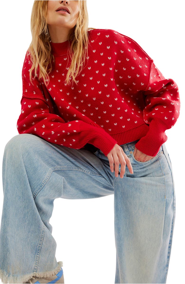 Free People Easy Street Oversize Crop Sweater, Alternate, color, Red Combo