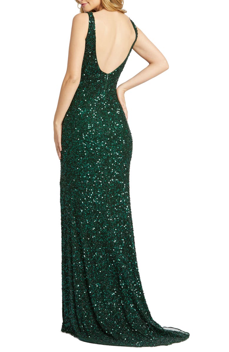 Mac Duggal Sequin Slit Gown, Alternate, color, Forest Green