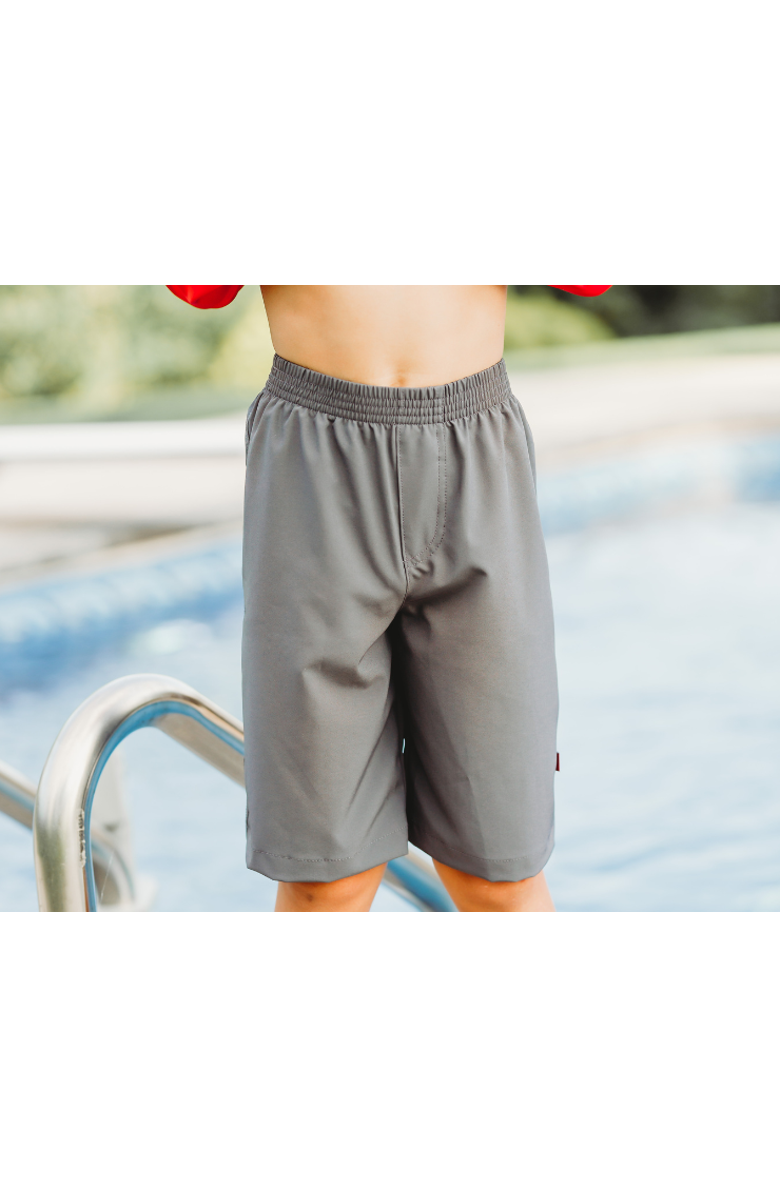 City Threads USA-Made Soft Stretch UPF 50+ Recycled Polyester Below-the-Knee Printed Swim Board Shorts, Alternate, color, Black