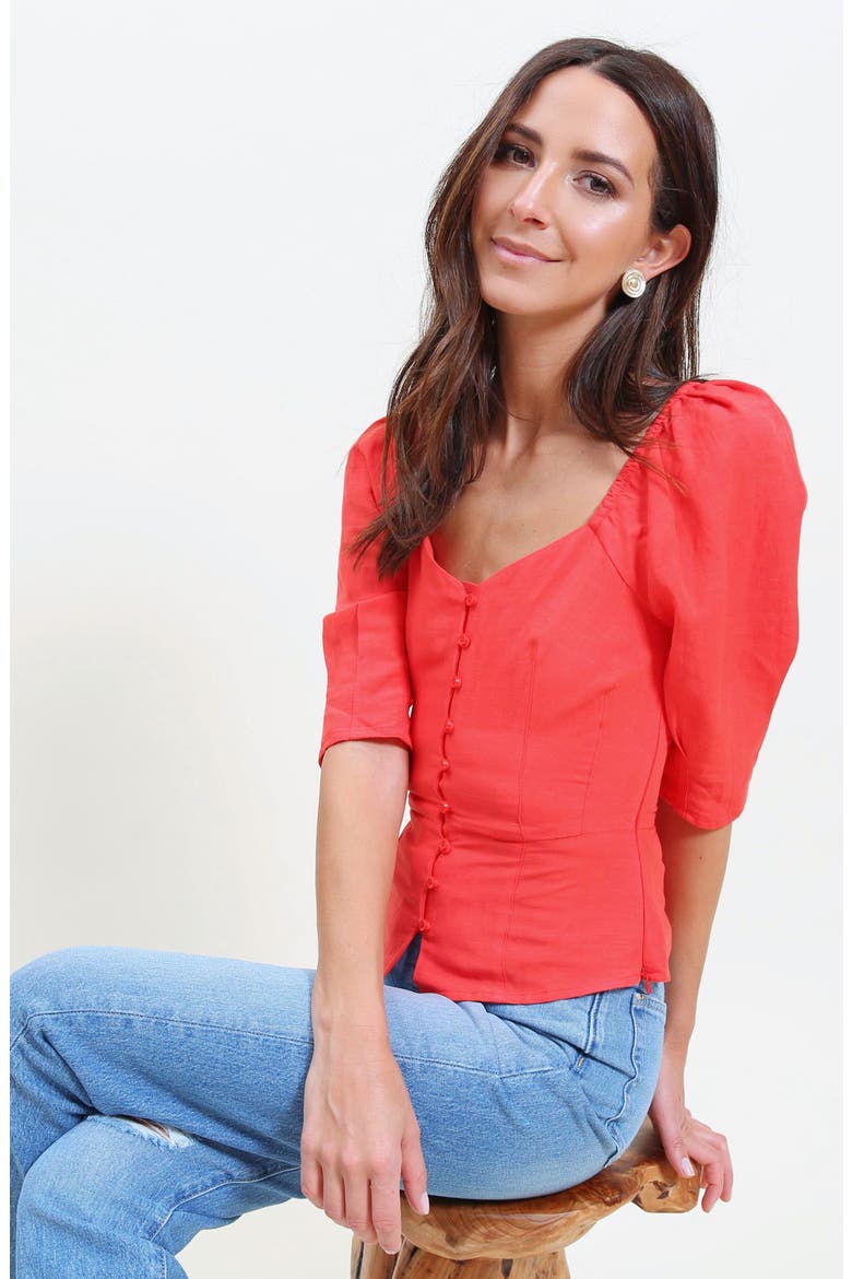 Front Button Fitted Top (Nordstrom Exclusive), Alternate, color, RED POPPY