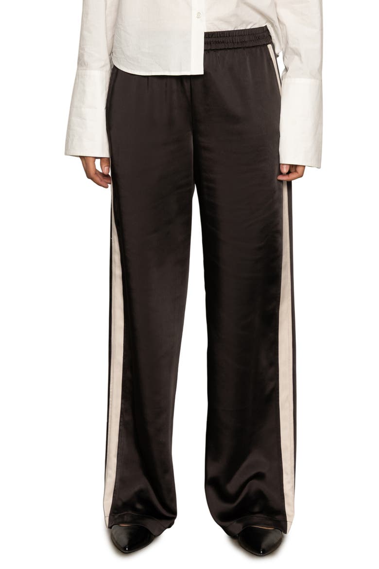 Satin Track Pants, Alternate, color, BLACK