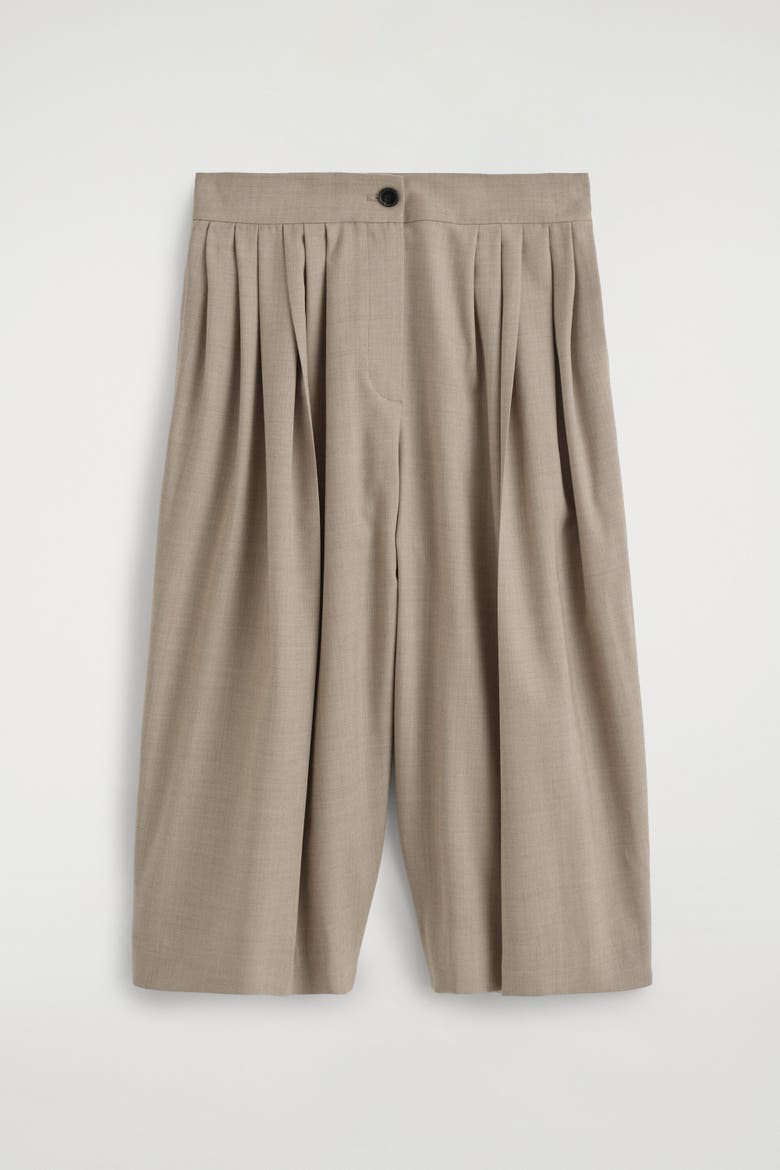Pleated Wool-Blend Culottes, Alternate, color, BEIGE MÉLANGE