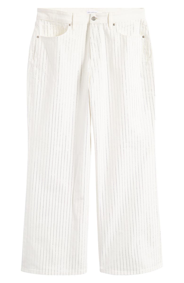 Good American Good Ease Rhinestone Pinstripe Wide Leg Jeans, Main, color, Cloud White001