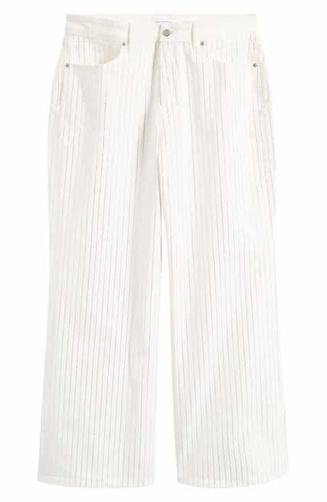 Good American Good Ease Rhinestone Pinstripe Wide Leg Jeans