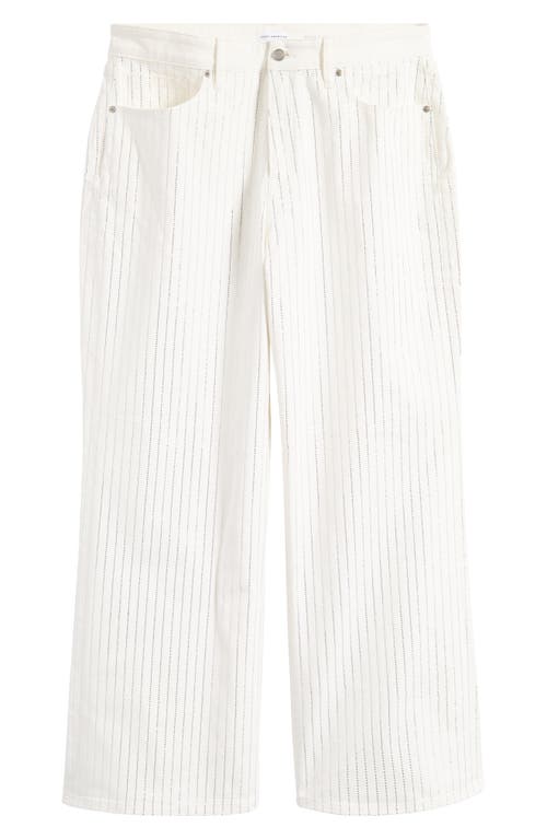 Shop Good American Good Ease Rhinestone Pinstripe Wide Leg Jeans In Cloud White001